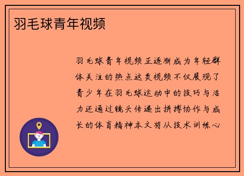 羽毛球青年视频